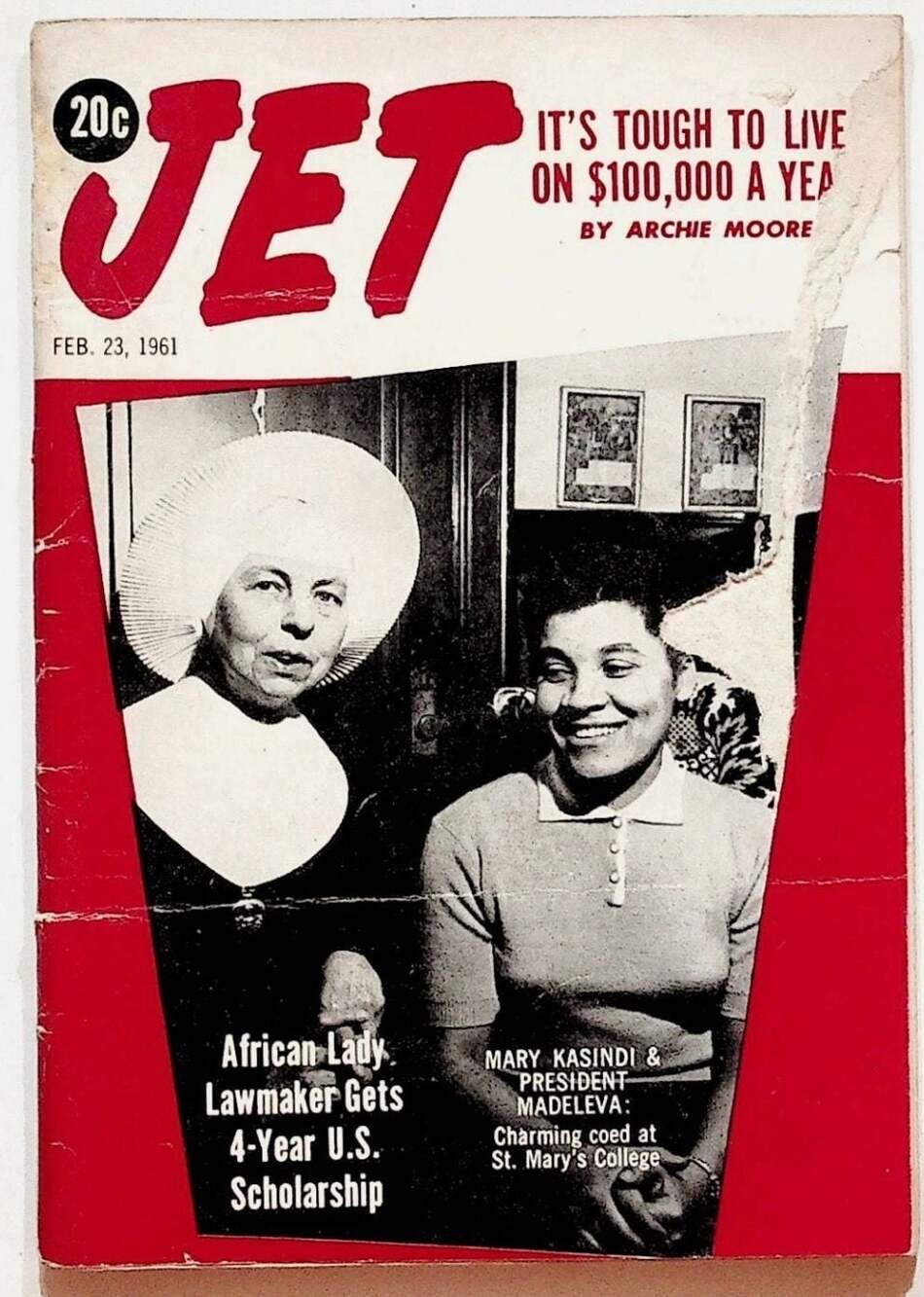 Jet Magazine February 23 1961 Mary Kasindi & President Madeleva Archie Moore